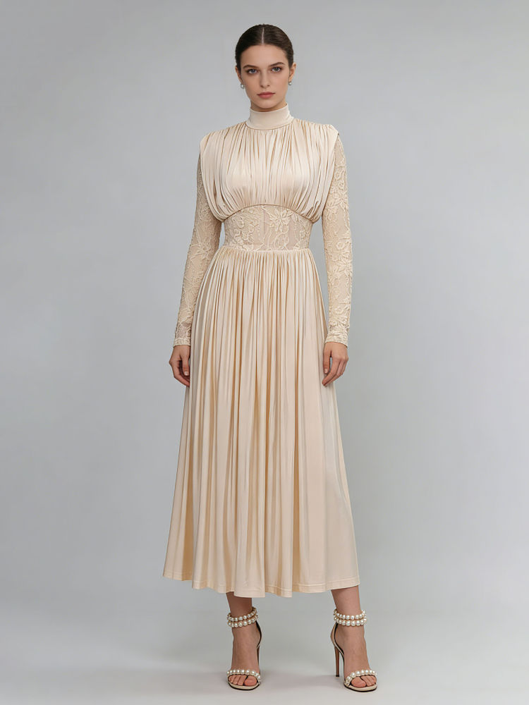 TWOTWINSTYLE Stand Collar Long Sleeve Tunic Fashion Dress