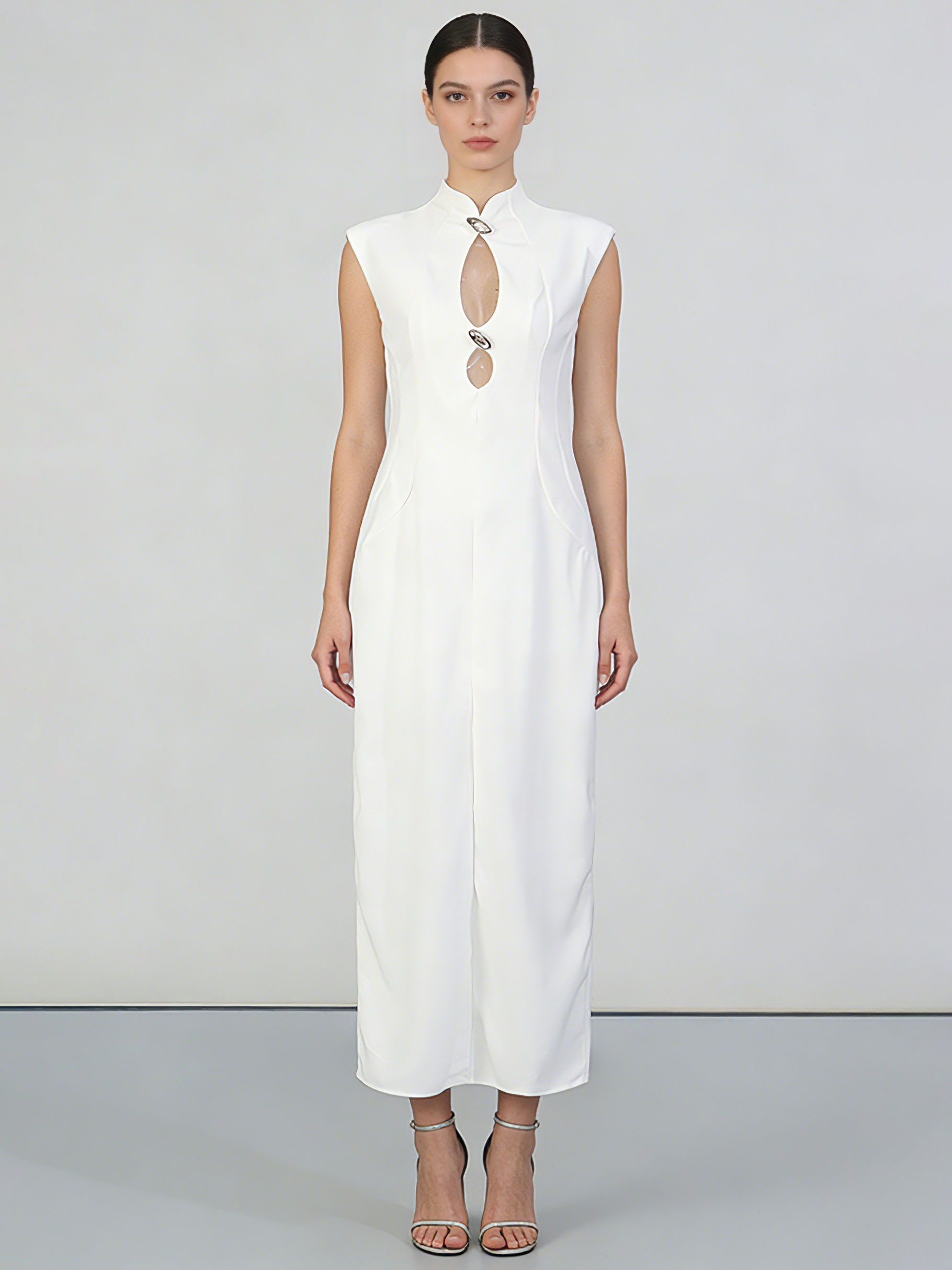 TWOTWINSTYLE Stand Collar Sleeveles Hollow Out Chic Dress