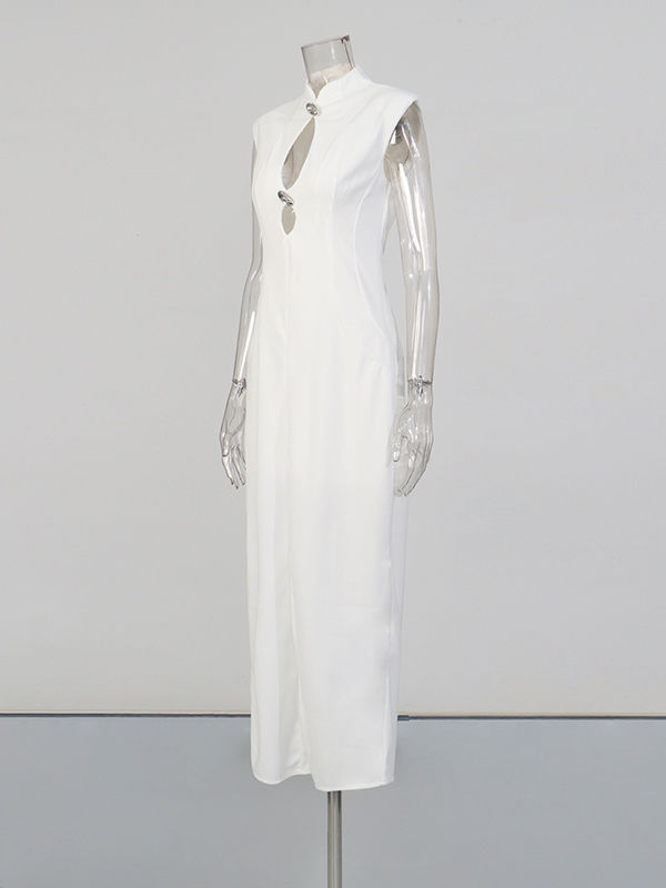 TWOTWINSTYLE Stand Collar Sleeveles Hollow Out Chic Dress