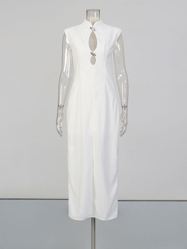 TWOTWINSTYLE Stand Collar Sleeveles Hollow Out Chic Dress