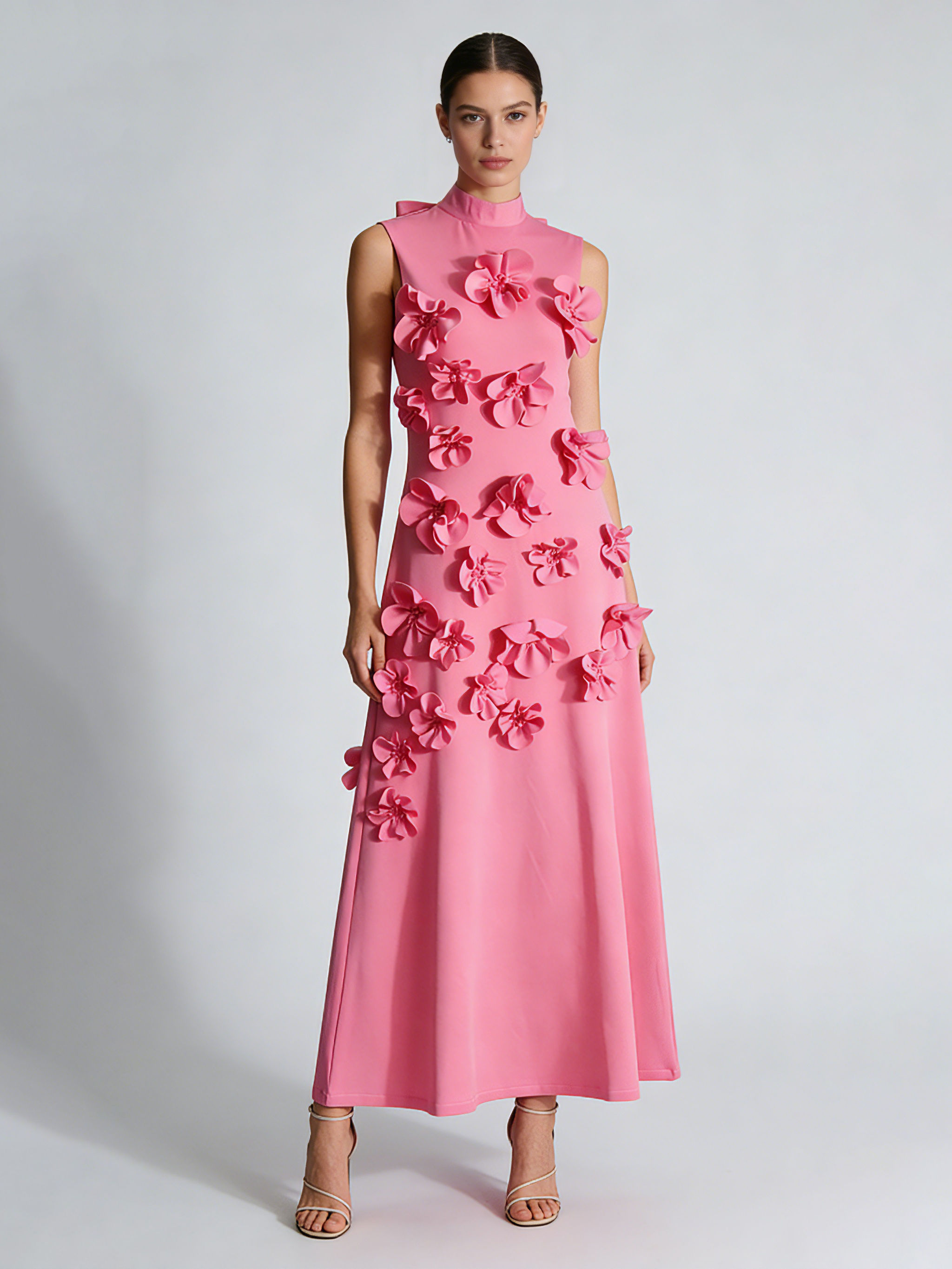 TWOTWINSTYLE Stand Collar Sleeveles Spliced 3D Flower Chic Dress