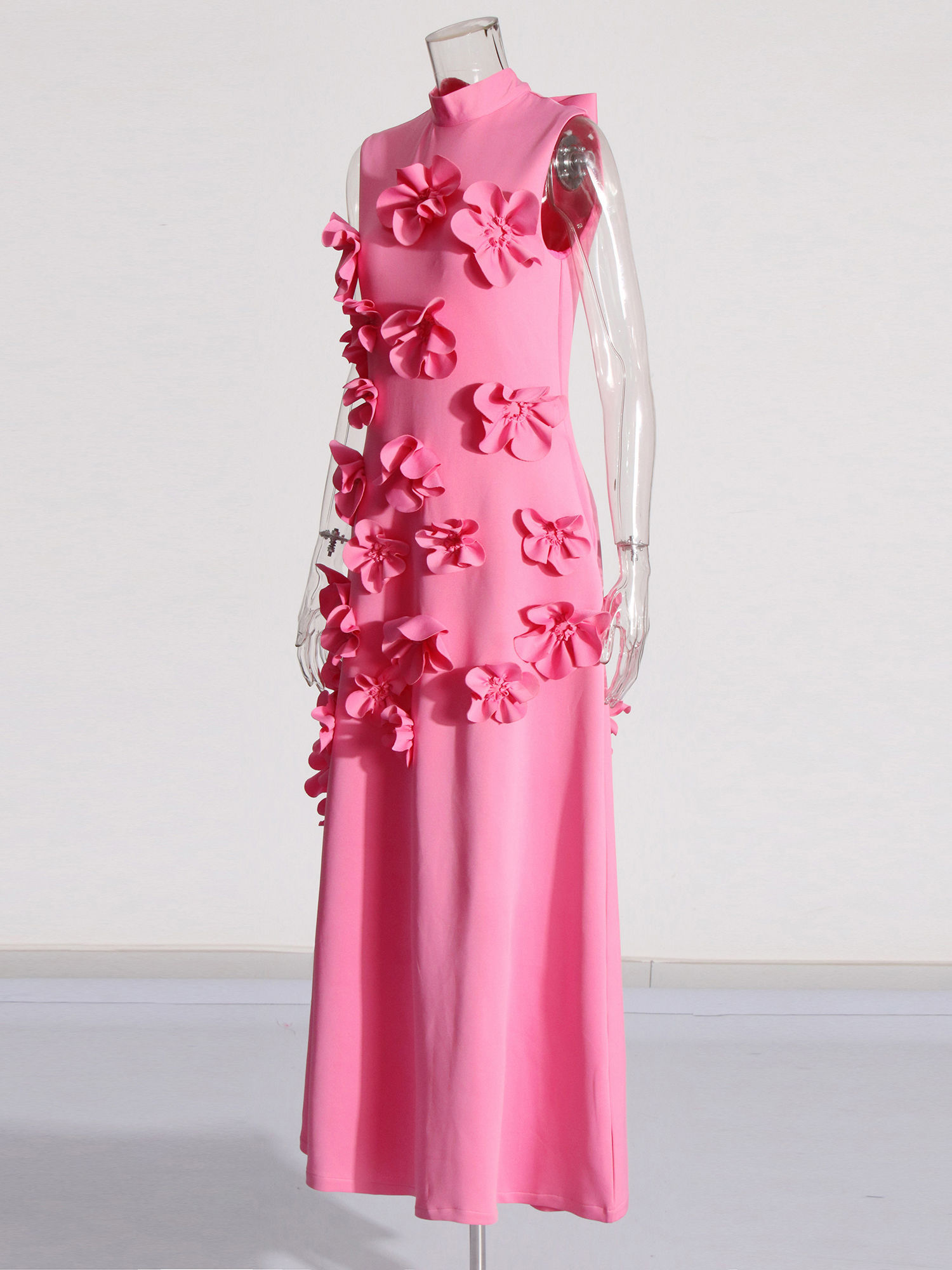 TWOTWINSTYLE Stand Collar Sleeveles Spliced 3D Flower Chic Dress