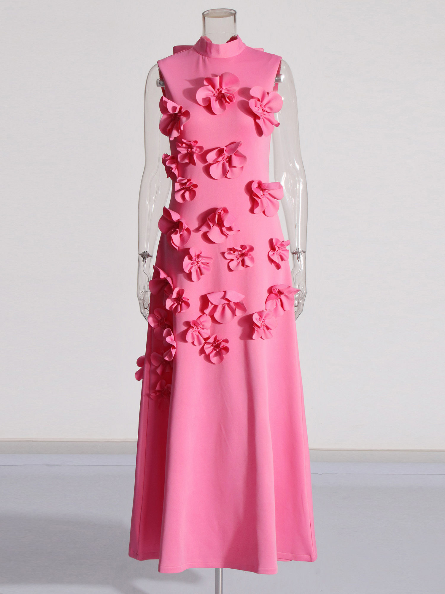 TWOTWINSTYLE Stand Collar Sleeveles Spliced 3D Flower Chic Dress