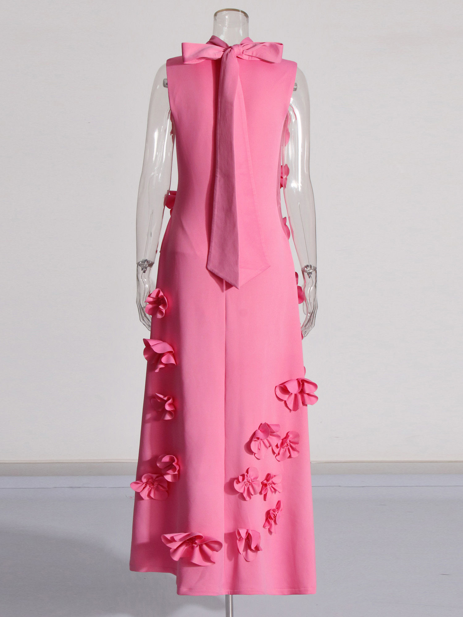 TWOTWINSTYLE Stand Collar Sleeveles Spliced 3D Flower Chic Dress