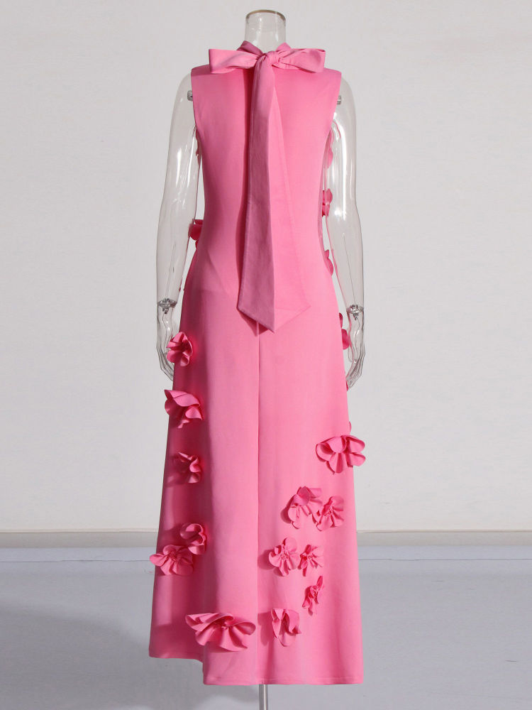 TWOTWINSTYLE Stand Collar Sleeveles Spliced 3D Flower Chic Dress