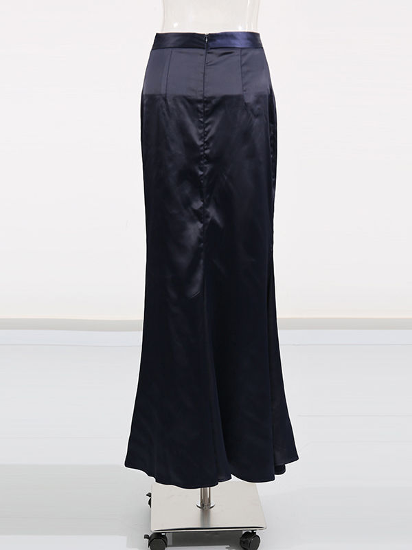 TWOTWINSTYLE Stand Collar Spliced Button Top Slimming Skirt Elegant Two Piece Set