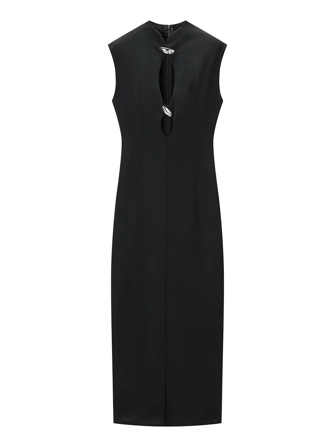 TWOTWINSTYLE Stand Collar Sleeveles Hollow Out Chic Dress