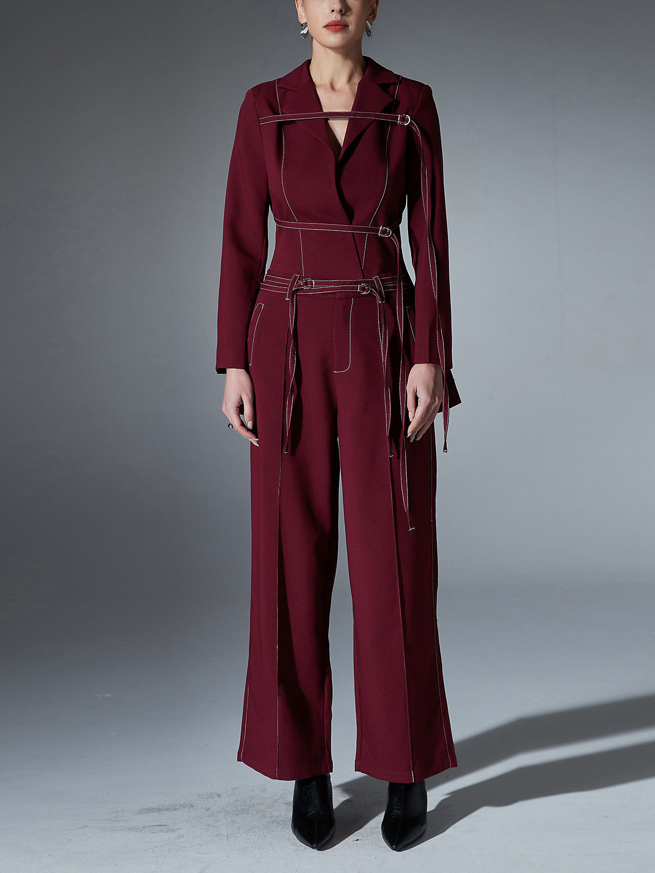 TWOTWINSTYLE Lapel Irregular Hem Coat Patchwork Belt Vintage Two Piece Set