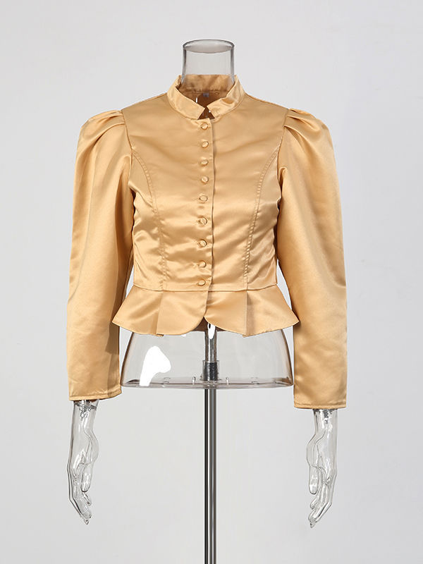 TWOTWINSTYLE Stand Collar Spliced Single Breasted Chic Crop Coat