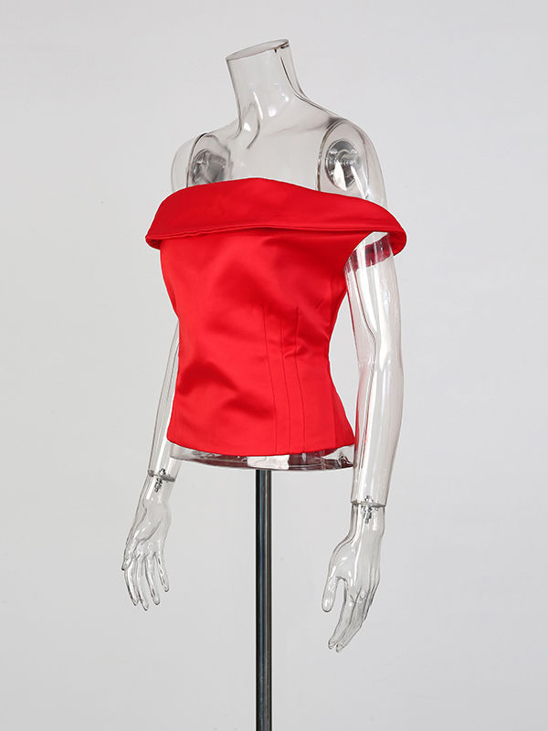 TWOTWINSTYLE Solid Off One Shoulder Tunic Designer Vest