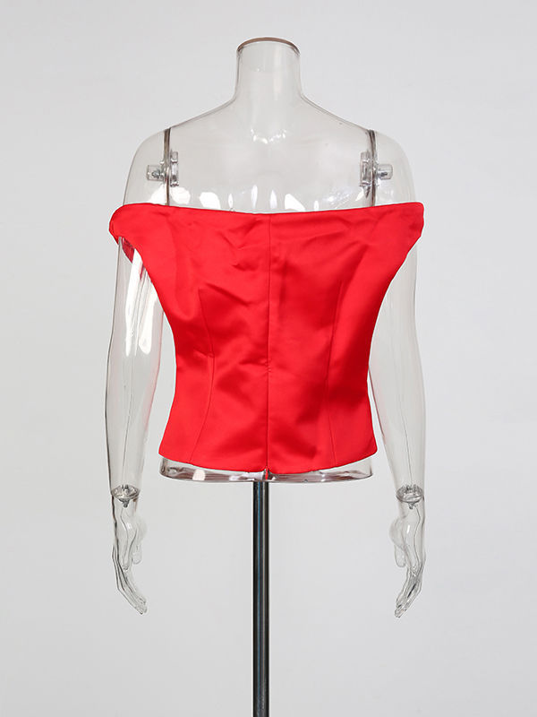 TWOTWINSTYLE Solid Off One Shoulder Tunic Designer Vest