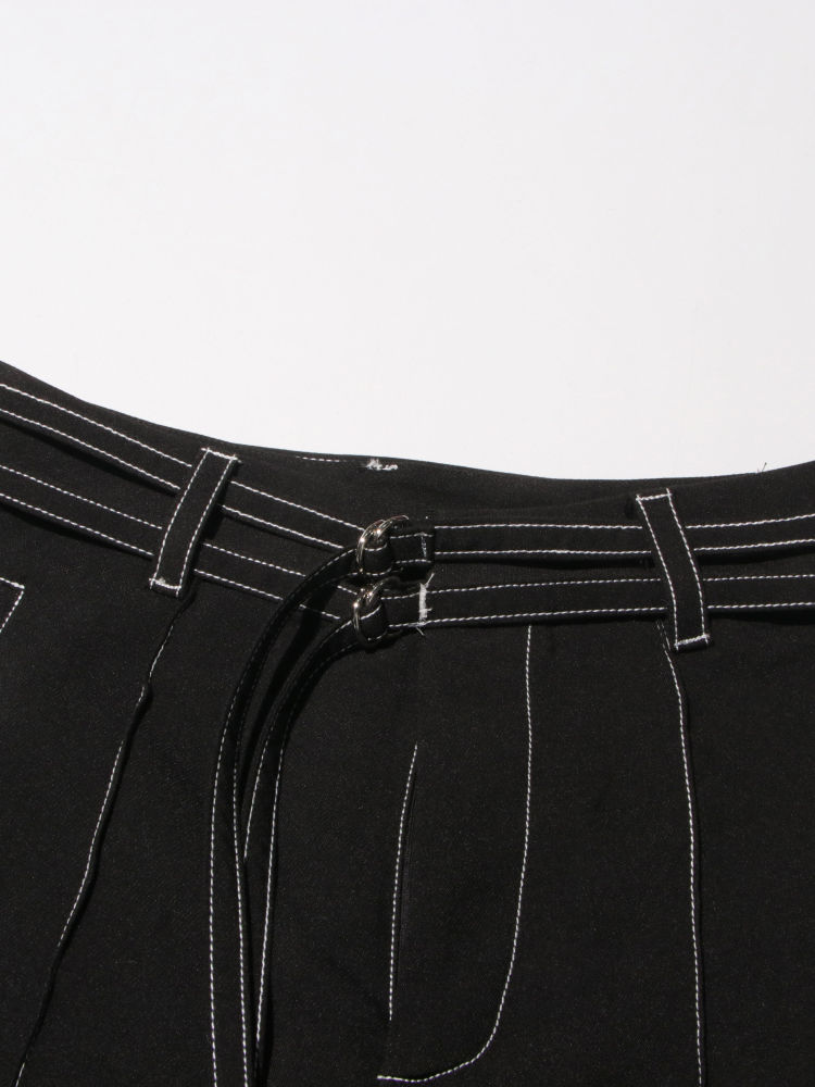 TWOTWINSTYLE Lapel Irregular Hem Coat Patchwork Belt Vintage Two Piece Set