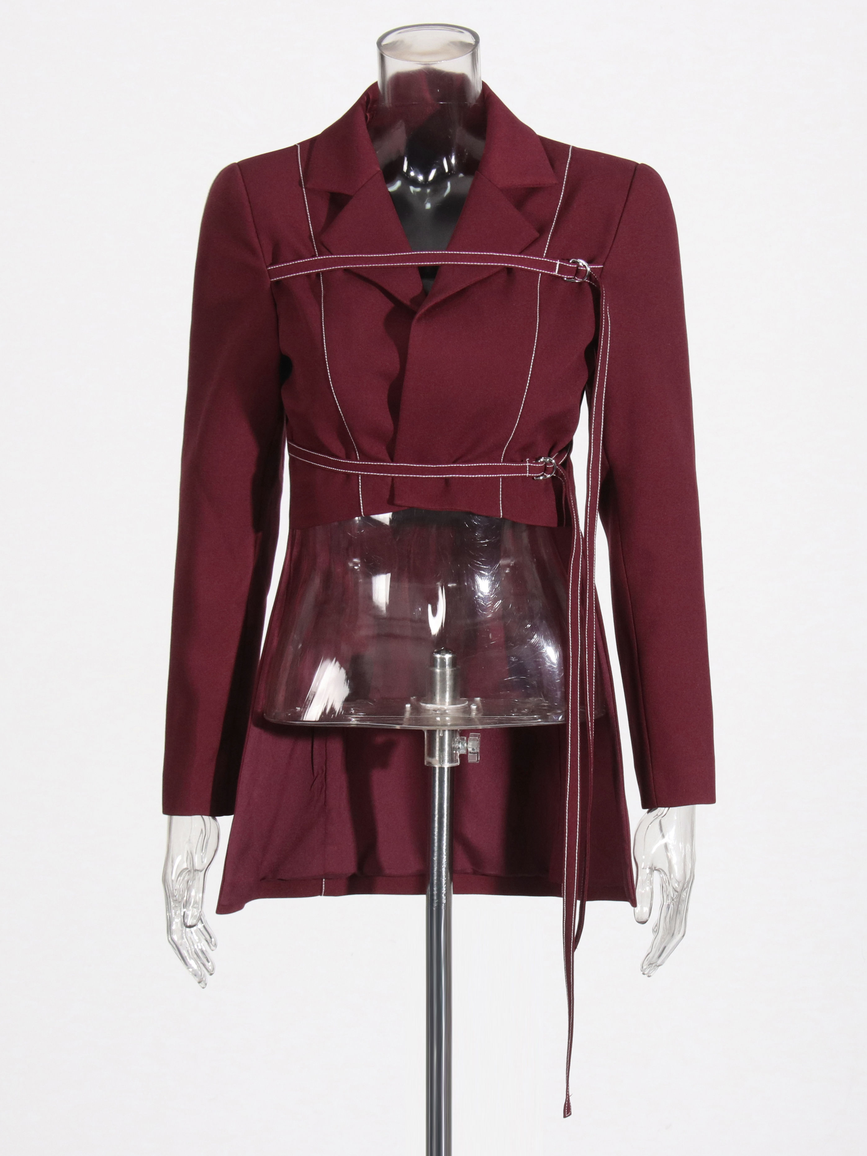 TWOTWINSTYLE Lapel Irregular Hem Coat Patchwork Belt Vintage Two Piece Set