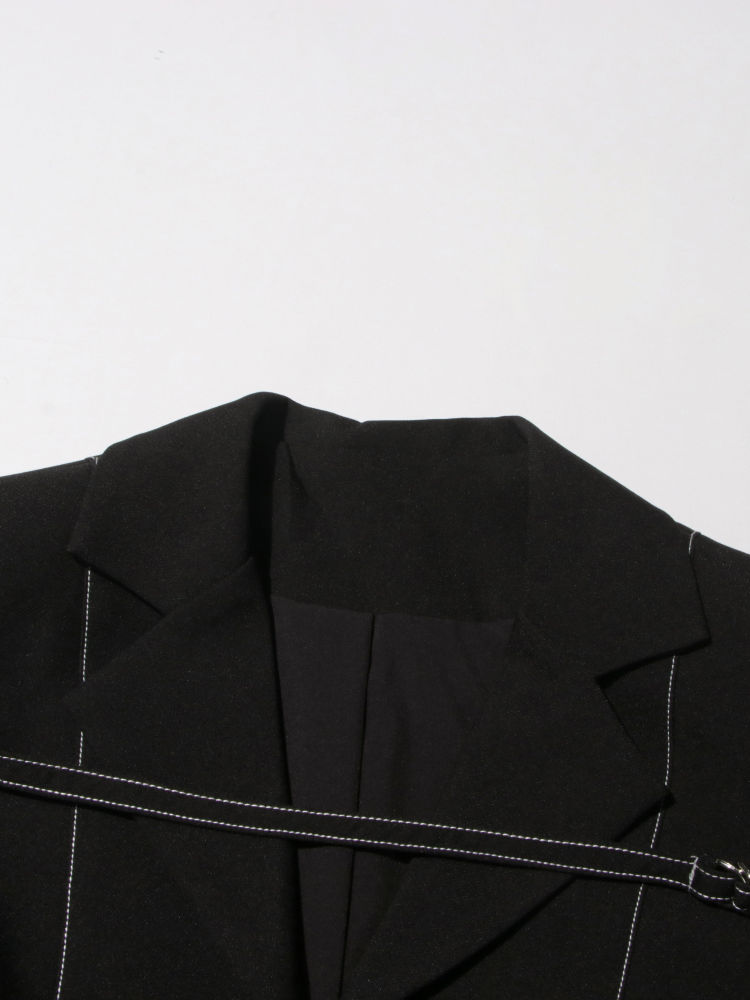 TWOTWINSTYLE Lapel Irregular Hem Coat Patchwork Belt Vintage Two Piece Set