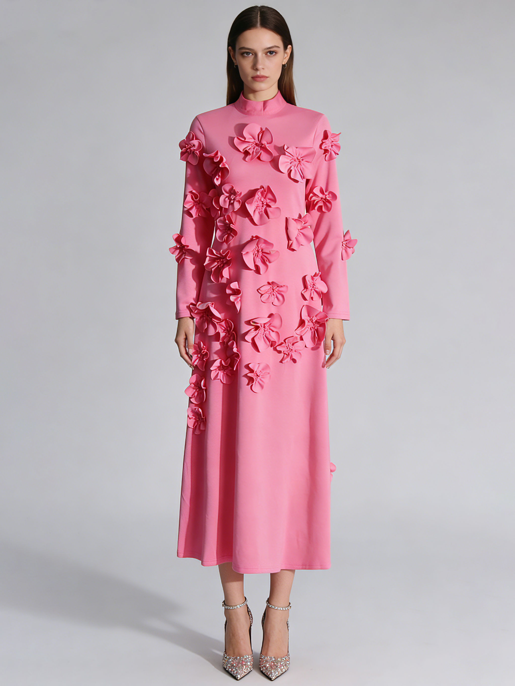 TWOTWINSTYLE Long Sleeve Spliced 3D Flower Fashion Dress