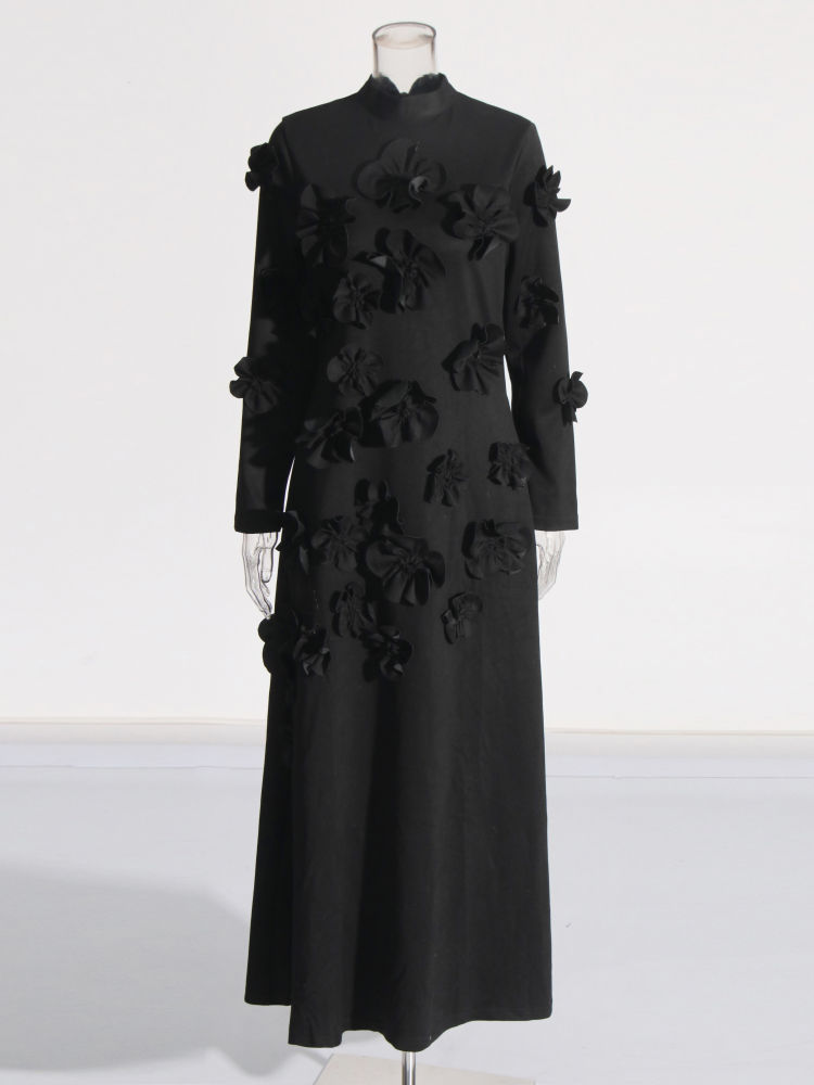 TWOTWINSTYLE Long Sleeve Spliced 3D Flower Fashion Dress