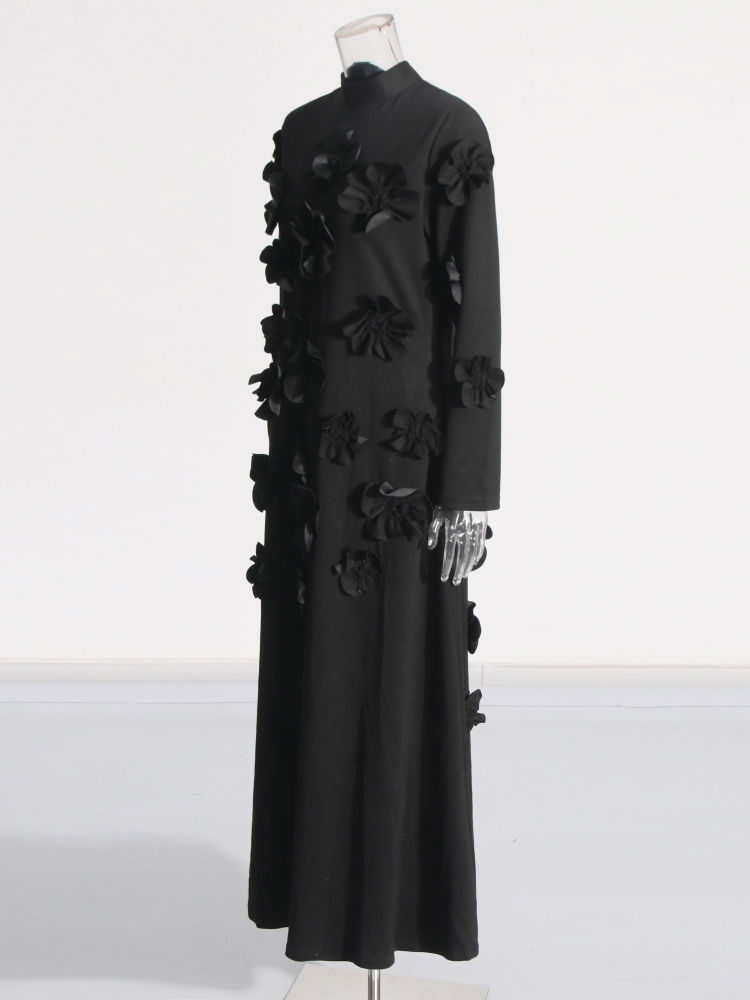 TWOTWINSTYLE Long Sleeve Spliced 3D Flower Fashion Dress