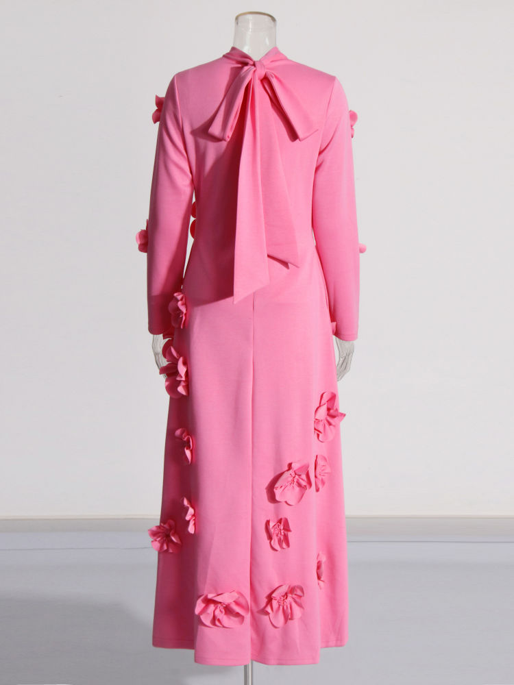 TWOTWINSTYLE Long Sleeve Spliced 3D Flower Fashion Dress