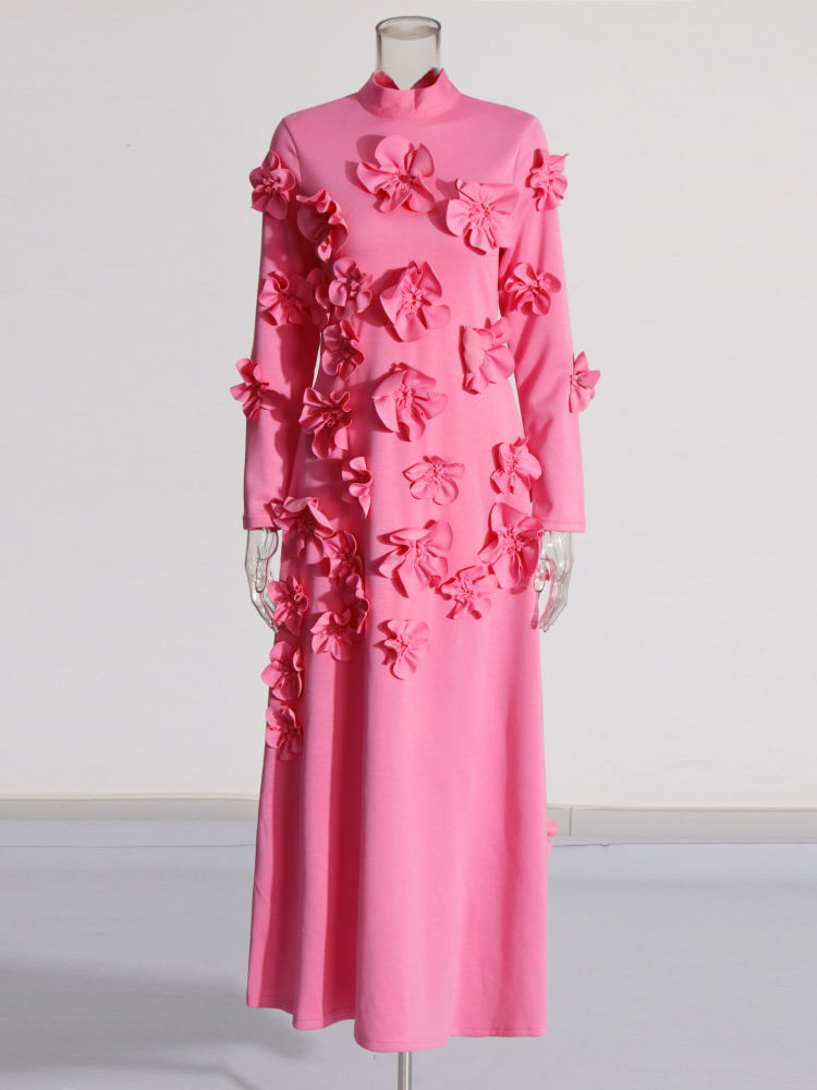 TWOTWINSTYLE Long Sleeve Spliced 3D Flower Fashion Dress