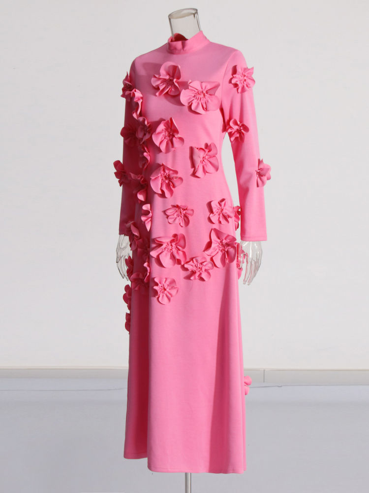 TWOTWINSTYLE Long Sleeve Spliced 3D Flower Fashion Dress