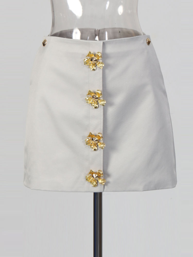 TWOTWINSTYLE Patchwork Metal Crop Top High Waist Skirt Designer Two Piece Set