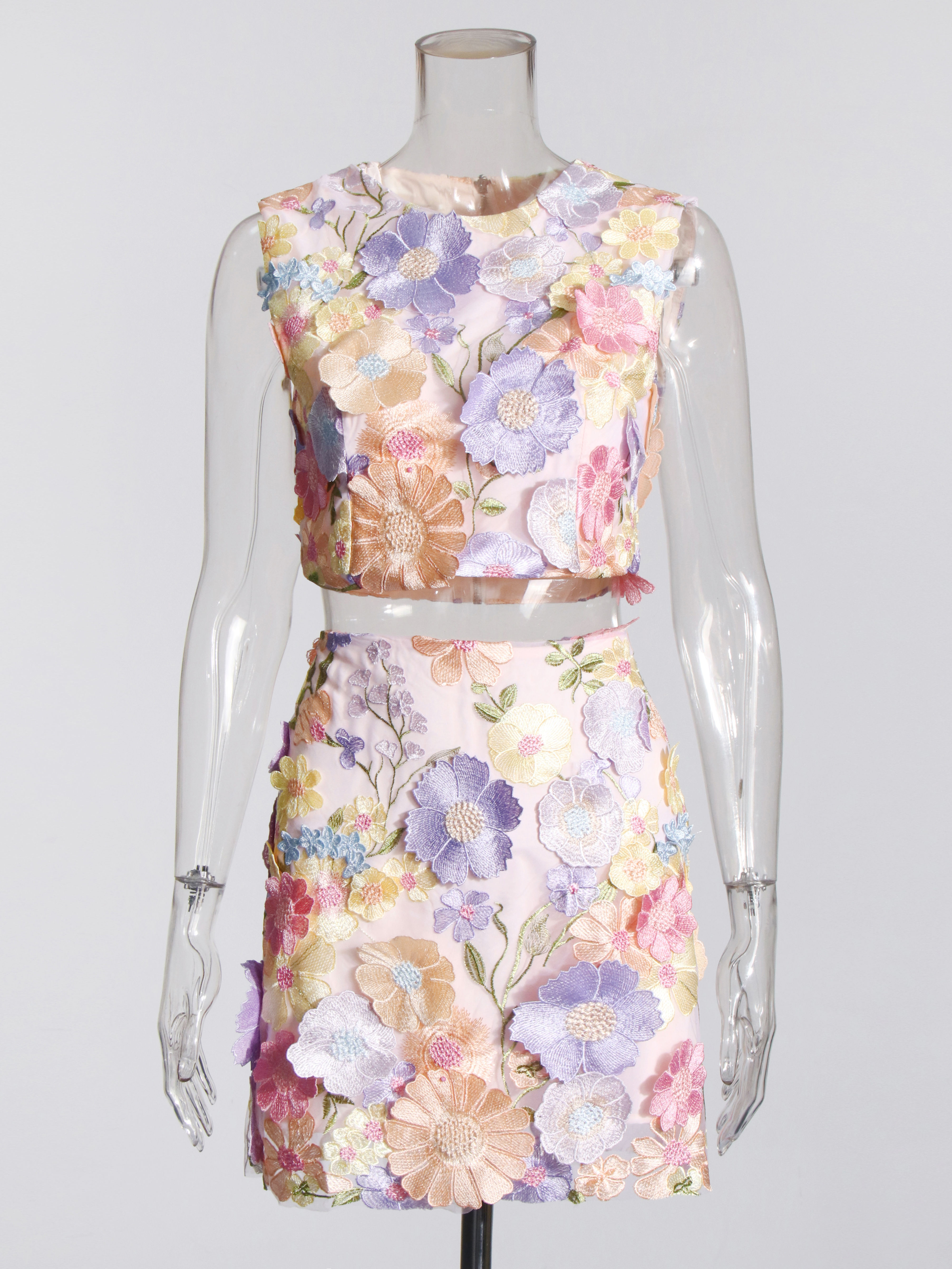 TWOTWINSTYLE Round Neck Hit Color Top High Waist Skirt Elegant Two Piece Set
