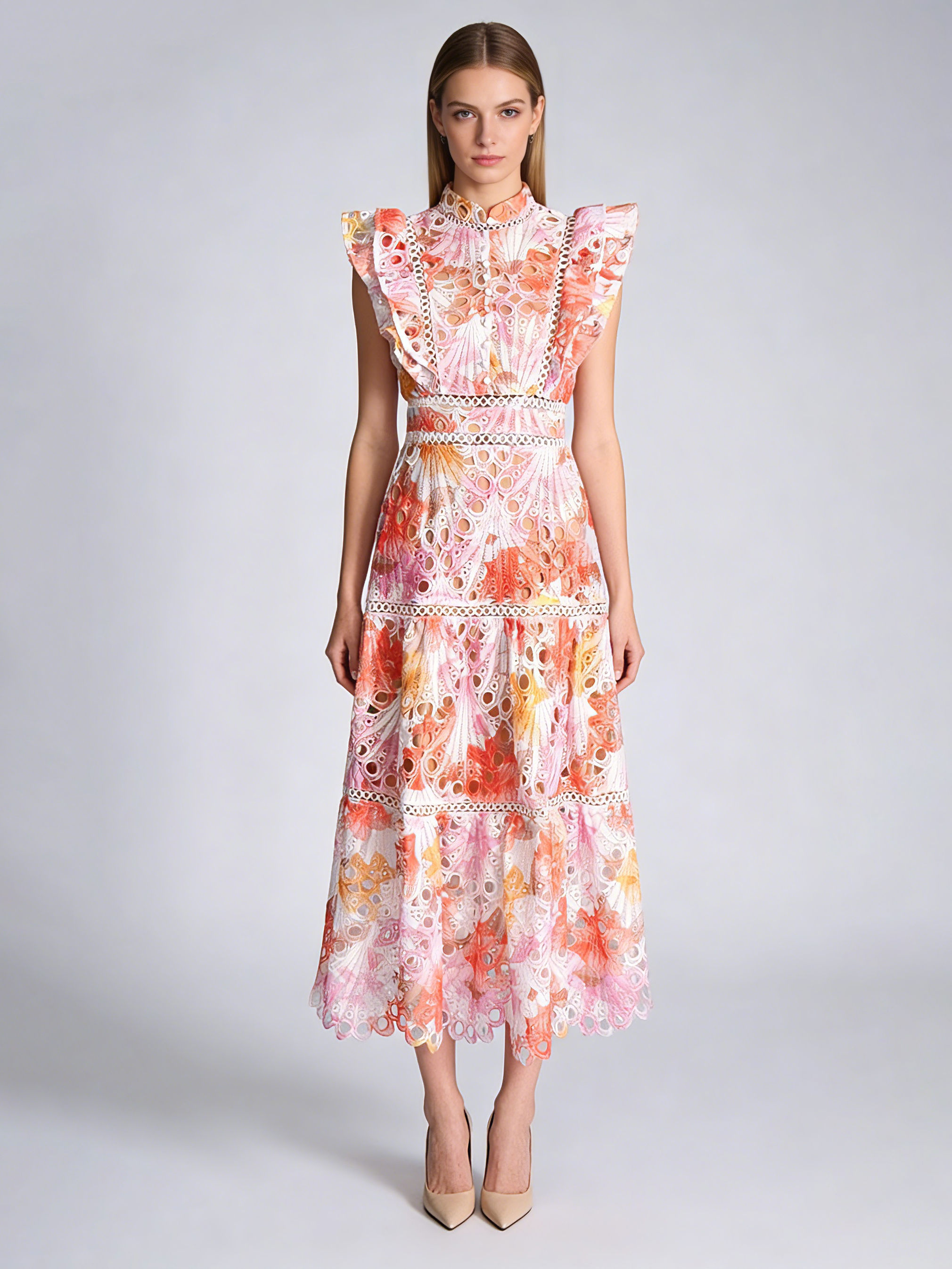 TWOTWINSTYLE Stand Collar Sleeveles Hit Color Tunic Elegant Dress