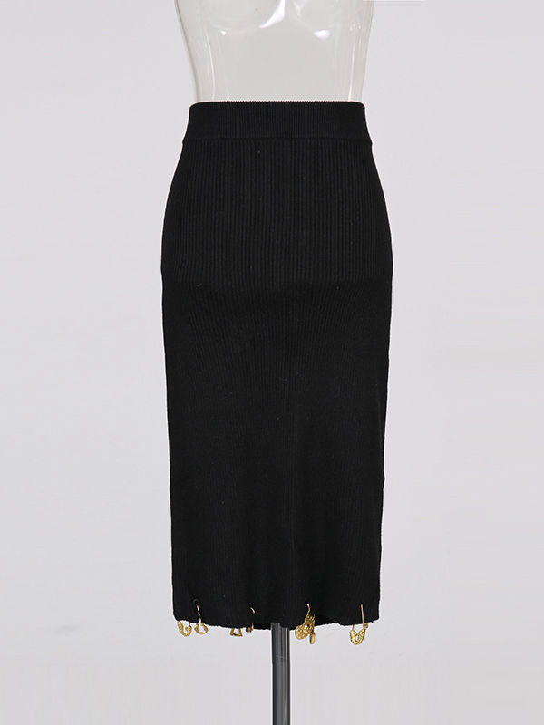 TWOTWINSTYLE Turtleneck Spliced Pendant  Crop Top Solid Skirt Fashion Two Piece Set