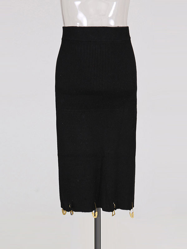 TWOTWINSTYLE Turtleneck Spliced Pendant  Crop Top Solid Skirt Fashion Two Piece Set