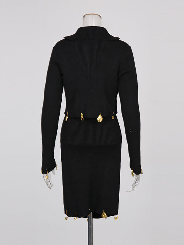 TWOTWINSTYLE Turtleneck Spliced Pendant  Crop Top Solid Skirt Fashion Two Piece Set