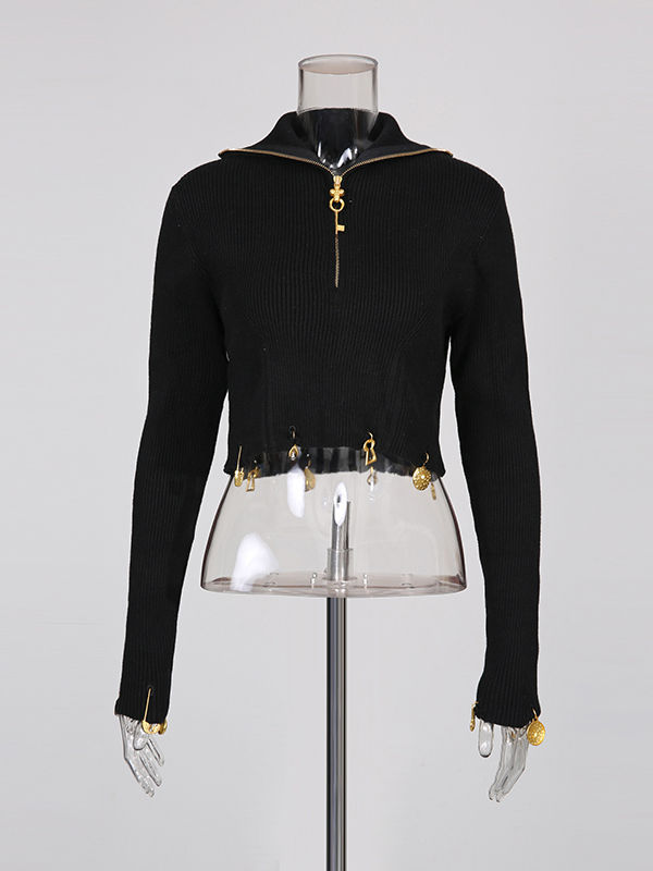 TWOTWINSTYLE Turtleneck Spliced Pendant  Crop Top Solid Skirt Fashion Two Piece Set