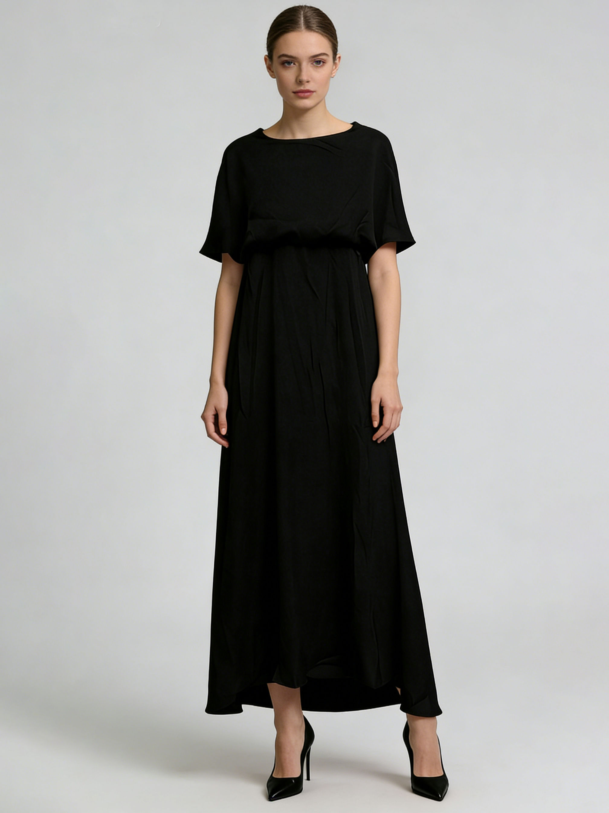 TWOTWINSTYLE Round Neck Loose High Waist Vintage Midi Dress