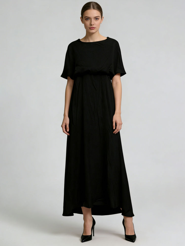 TWOTWINSTYLE Round Neck Loose High Waist Vintage Midi Dress