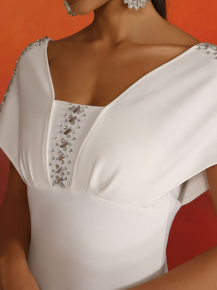 TWOTWINSTYLE Solid Patchwork Diamond Slimming Elegant Dress