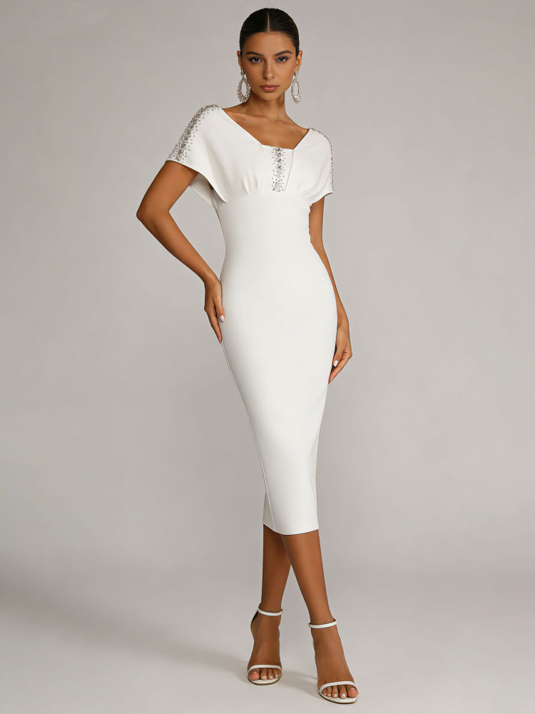 TWOTWINSTYLE Solid Patchwork Diamond Slimming Elegant Dress