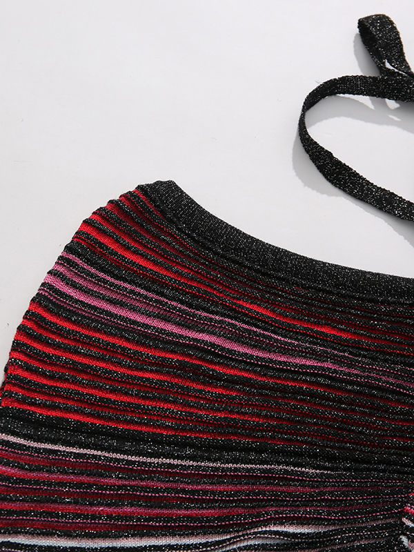 TWOTWINSTYLE Striped Backless Maxi Dress