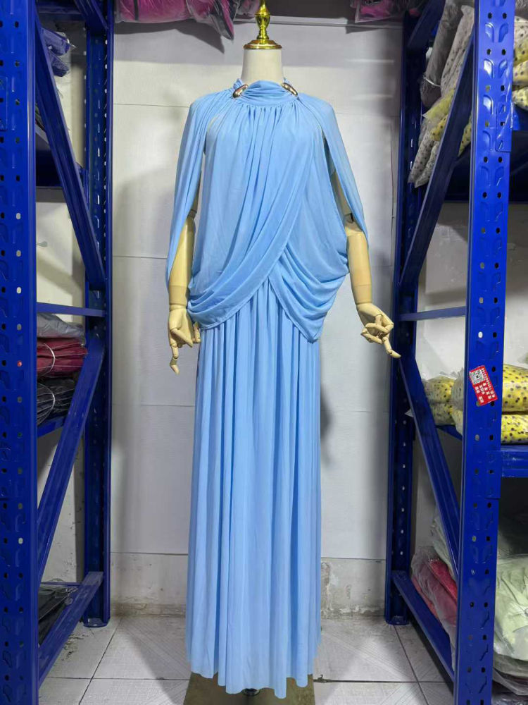 TWOTWINSTYLE Stand Collar Sleeveles Patchwork Metal Pleated Fashion Dress