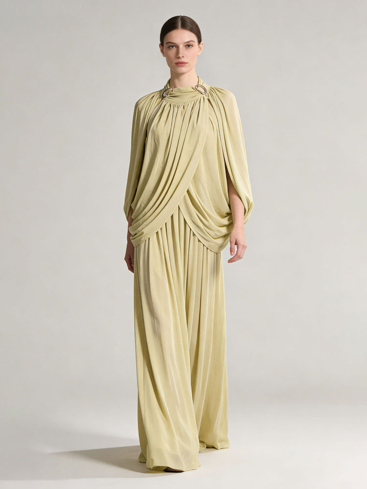 TWOTWINSTYLE Stand Collar Sleeveles Patchwork Metal Pleated Fashion Dress