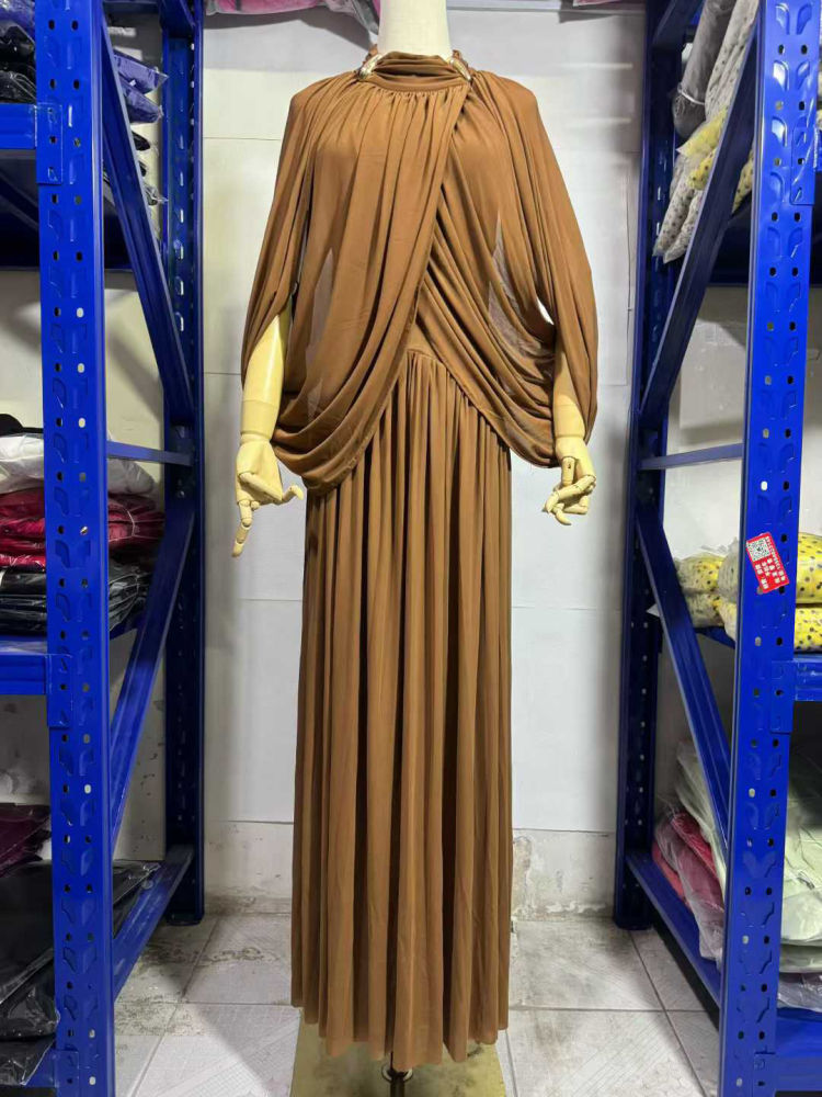 TWOTWINSTYLE Stand Collar Sleeveles Patchwork Metal Pleated Fashion Dress