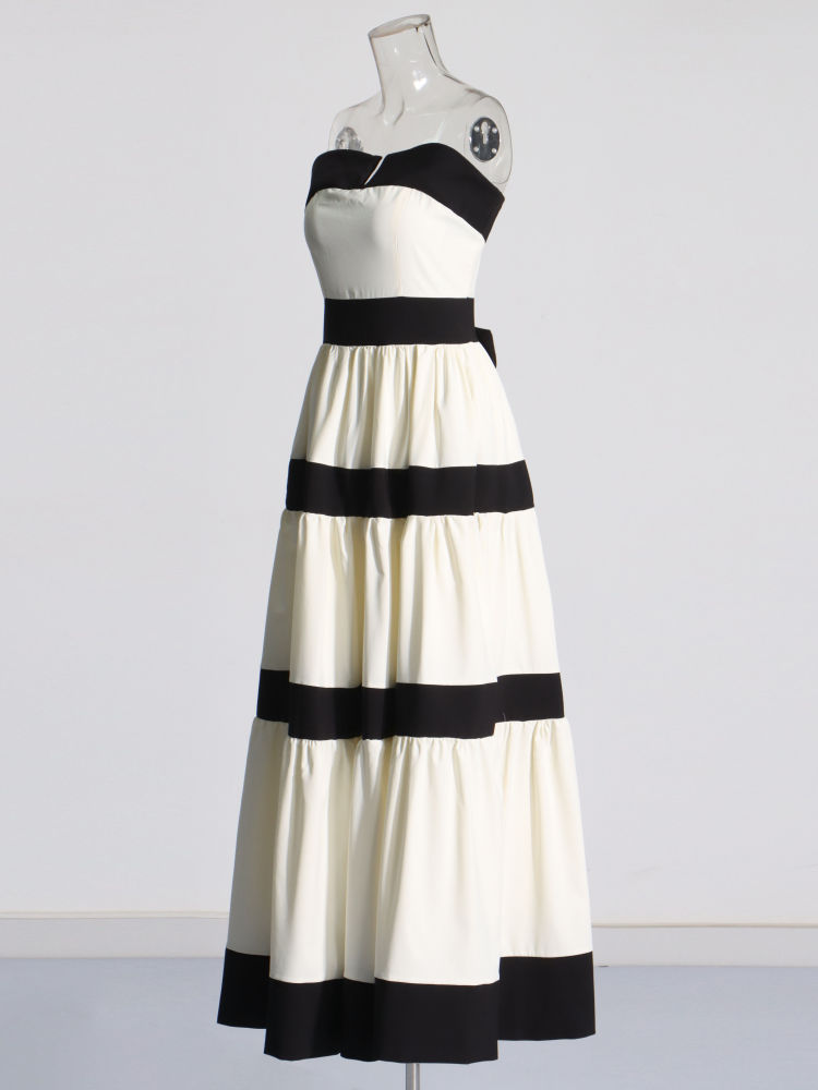 TWOTWINSTYLE Hit Color Spliced Bowknot Strapless Dress