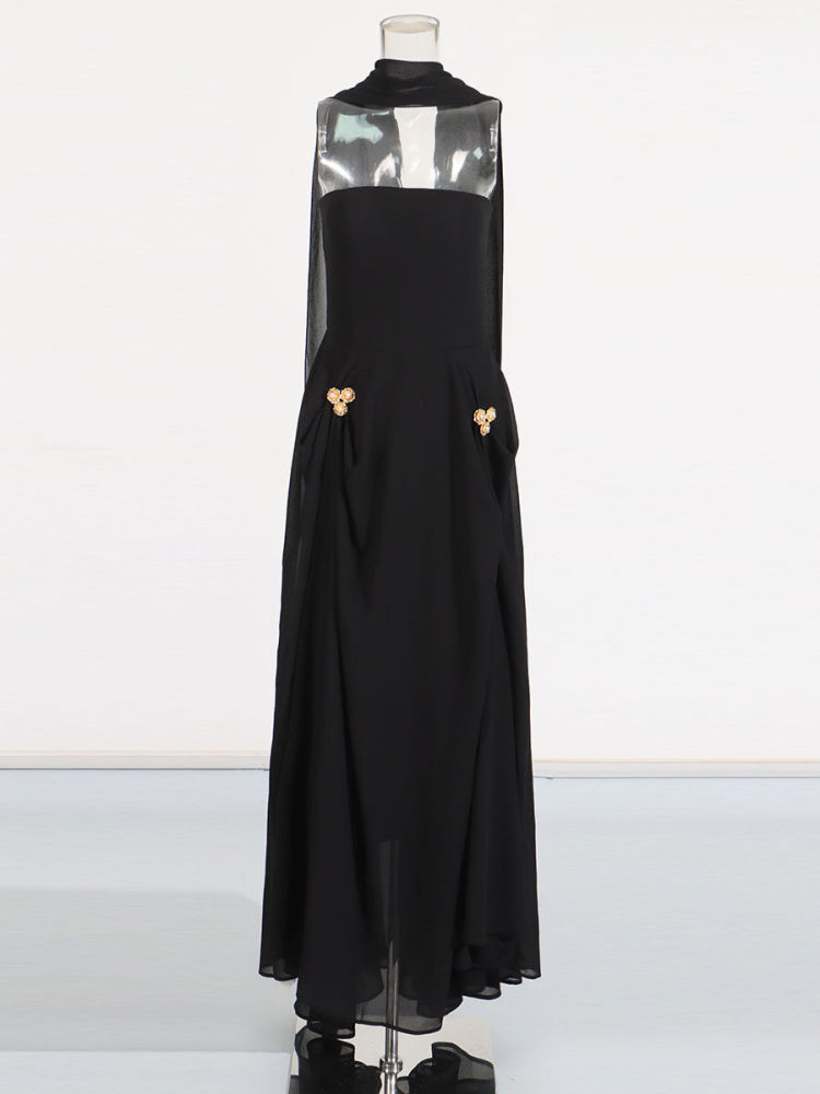 TWOTWINSTYLE Off Shoulder Patchwork Metal Tunic Solid Dress