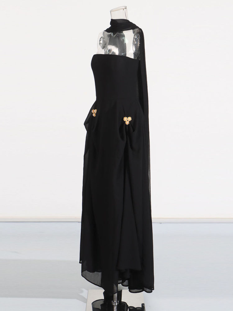 TWOTWINSTYLE Off Shoulder Patchwork Metal Tunic Solid Dress