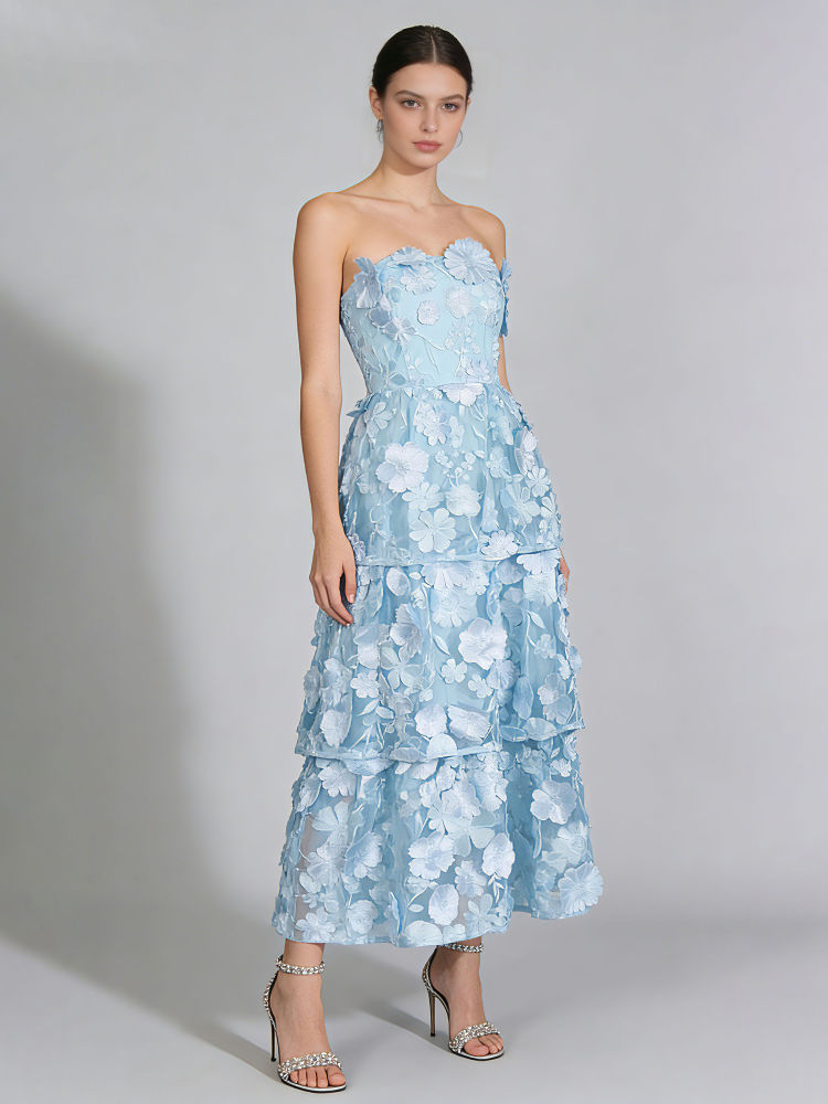 TWOTWINSTYLE Sleeveles Patchwork 3D Flower High Waist Dress