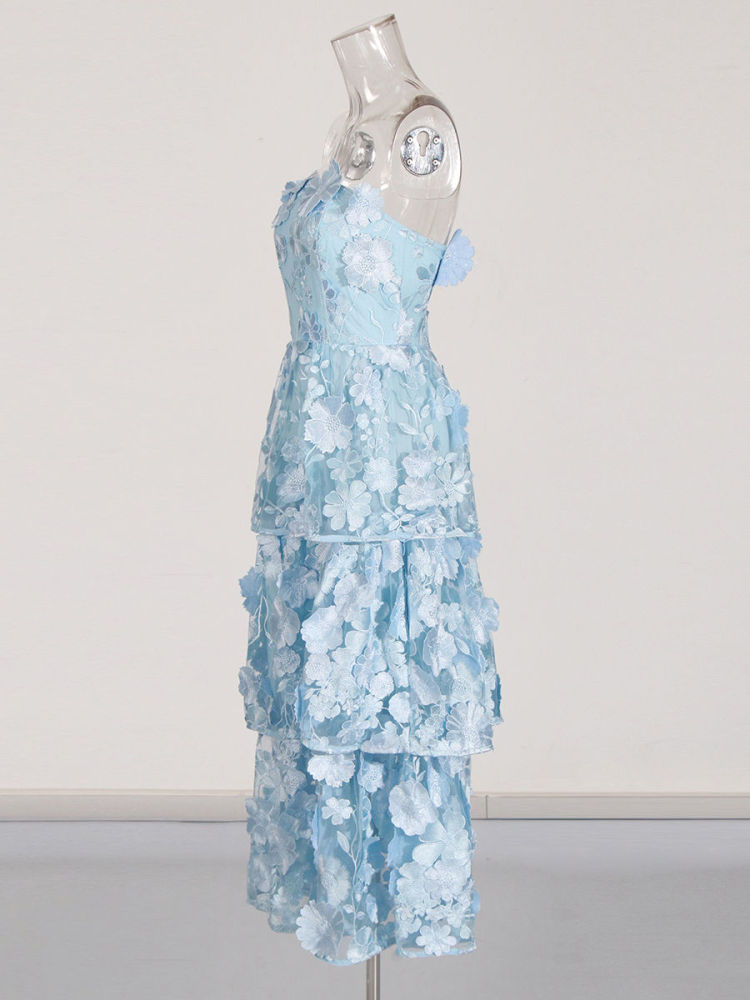 TWOTWINSTYLE Sleeveles Patchwork 3D Flower High Waist Dress