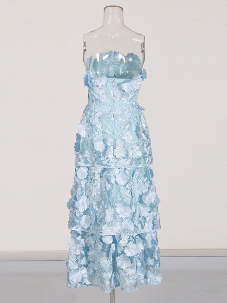 TWOTWINSTYLE Sleeveles Patchwork 3D Flower High Waist Dress