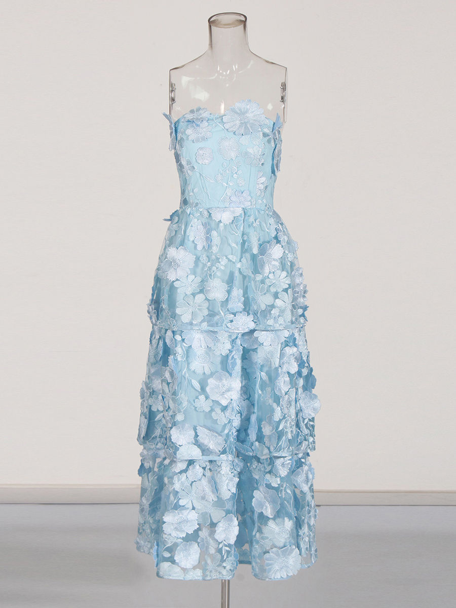 TWOTWINSTYLE Sleeveles Patchwork 3D Flower High Waist Dress