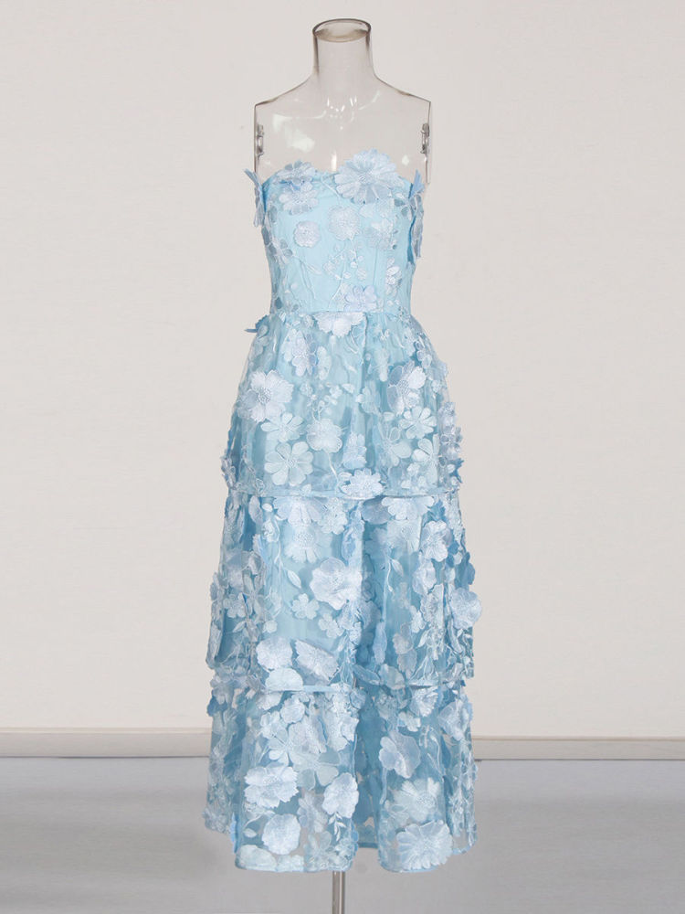TWOTWINSTYLE Sleeveles Patchwork 3D Flower High Waist Dress
