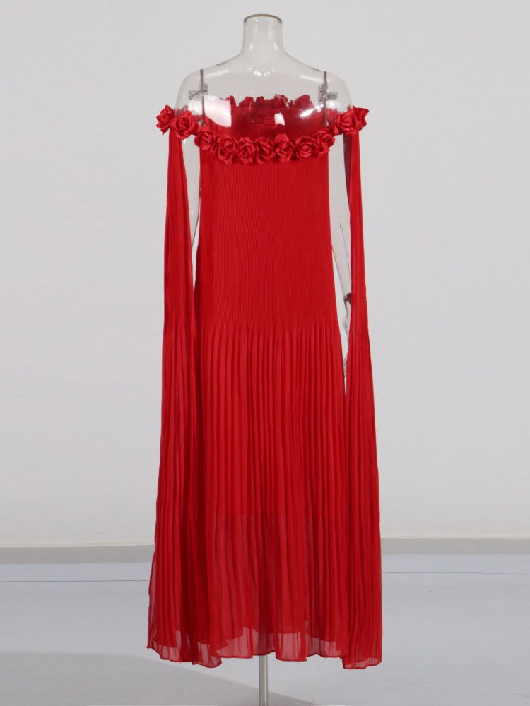 TWOTWINSTYLE Solid Sleeveles Spliced 3D Flower Designer Dress
