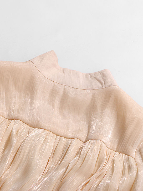 TWOTWINSTYLE Stand Collar Tunic Designer Solid Mini Dress-Apricot