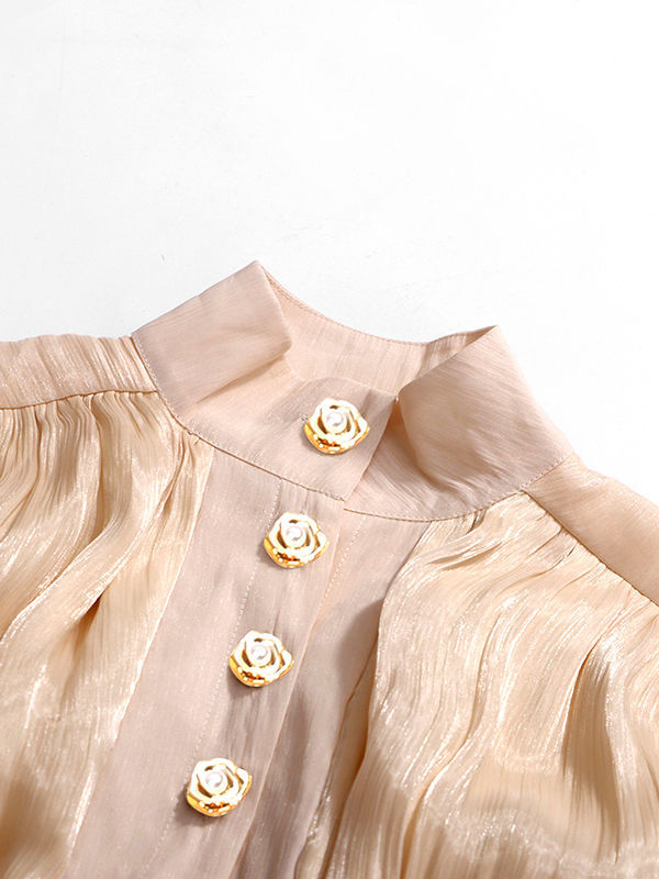 TWOTWINSTYLE Stand Collar Tunic Designer Solid Mini Dress-Apricot